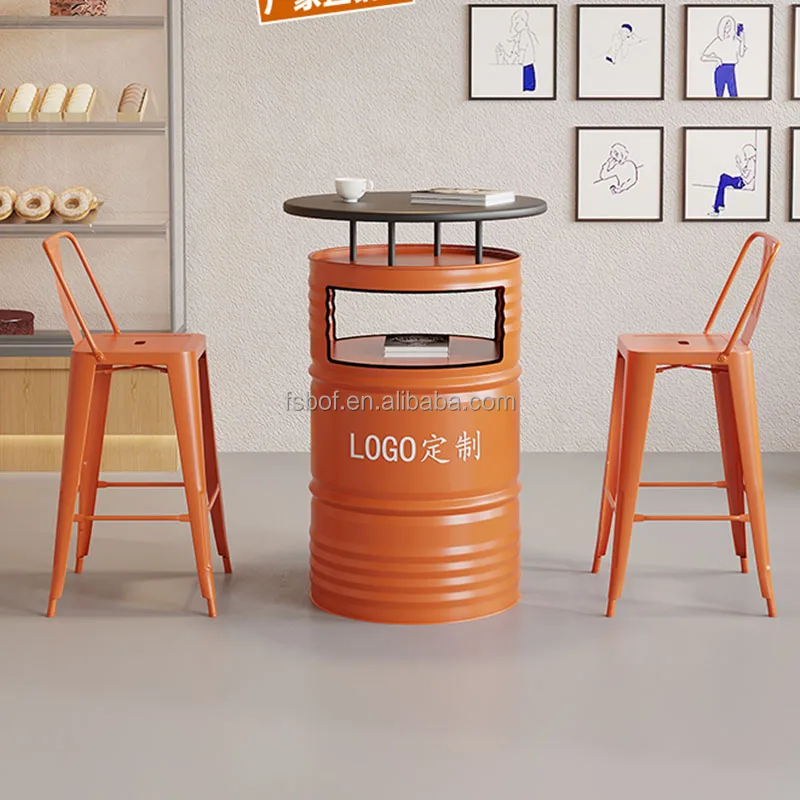 industrial oil drum design restaurant furniture high bar table and chairs high top bar tables and tall chair