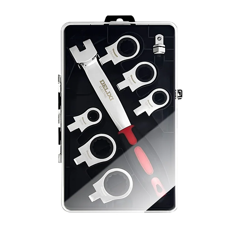 Delixi ELECTRIC Professional Repair Stainless Steel Hardware Quick Ratchet Hand Tool 7pcs Interchangeable Socket Wrench Kit Set
