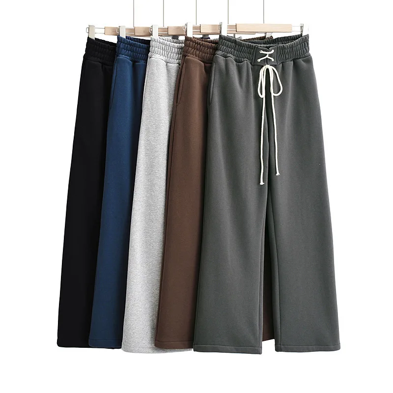 Winter custom black flare wide leg sweat pants joggers mujer pants women fleece cotton mix wide leg pants 2022 Autumn