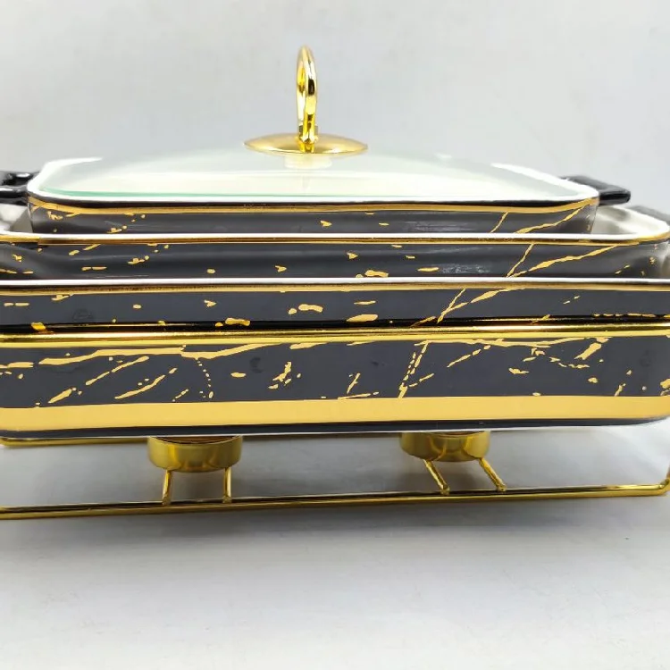 16inch Rectangular ceramic glass square baking tray with lid non stick Heating Hotel cookware pots set with Candle sheets tray