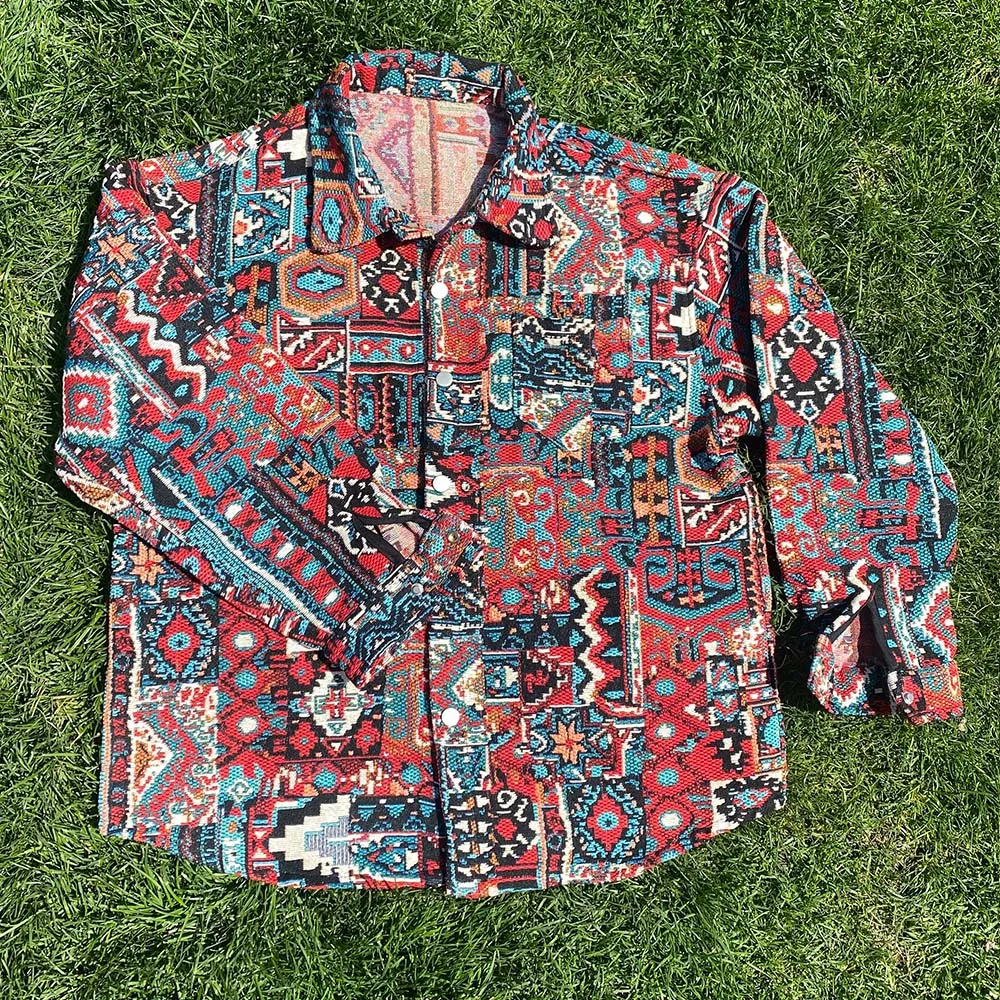 Manufacturer Design Embroidered Plus Size Tapestry Jackets Hoodie Men Shacket Graphic Custom Woven Tapestry Hoodie Zipper Jacket