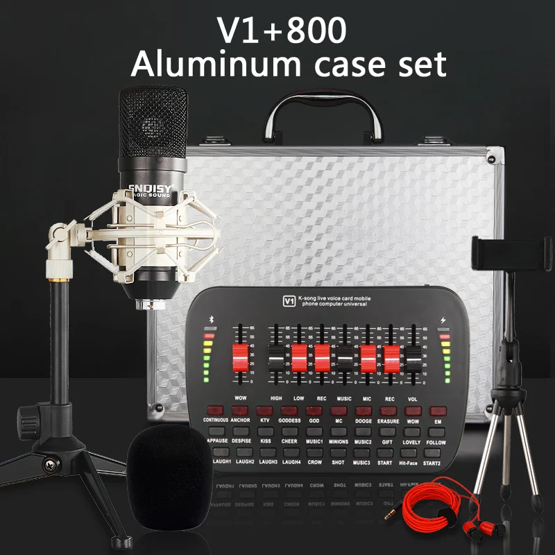 
China Wholesale K-Song Live Voice Sound Card Mixer Microphone Sets For Pc And Phone 