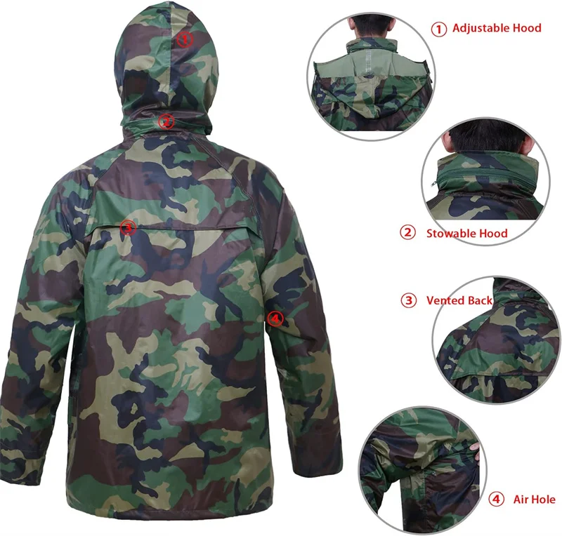 Tactical Camouflage Camo Raincoat Polyester Raincoat