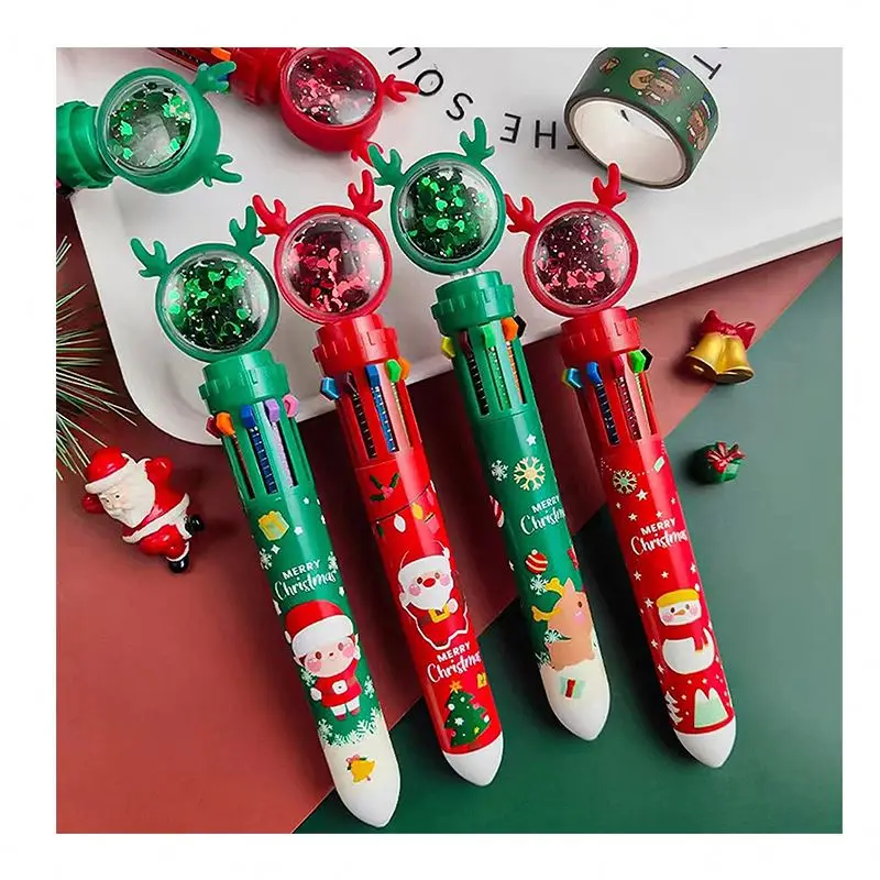 Christmas 10-color ballpoint pen student press-type color pen ten colors in one Santa Claus presses the ballpoint pen 0.5mm