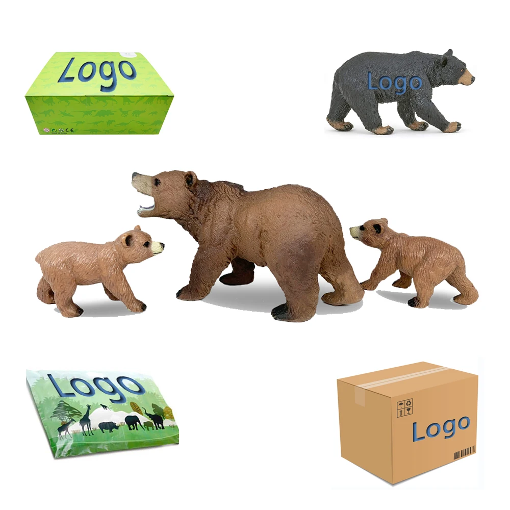 High Quality Good Price OEM ODM PVC Plastic Animal Toys Realistic Eco-friendly Brown Bear Family Set Grizzly Bear Toys