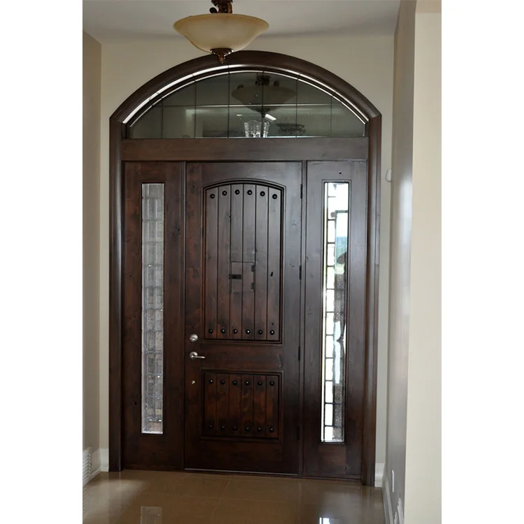 Exterior single solid wooden main entrance doors design modern prehung arched plain black wood front door