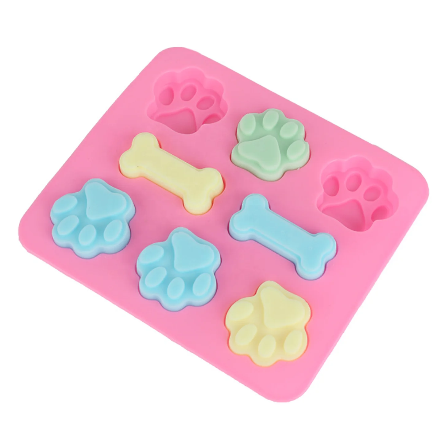 2-in-1 Puppy Dog Paw and Bone Silicone Molds Non-Stick Food Grade Silicone Molds 3d Animal for Chocolate Candy Jelly Ice Cube