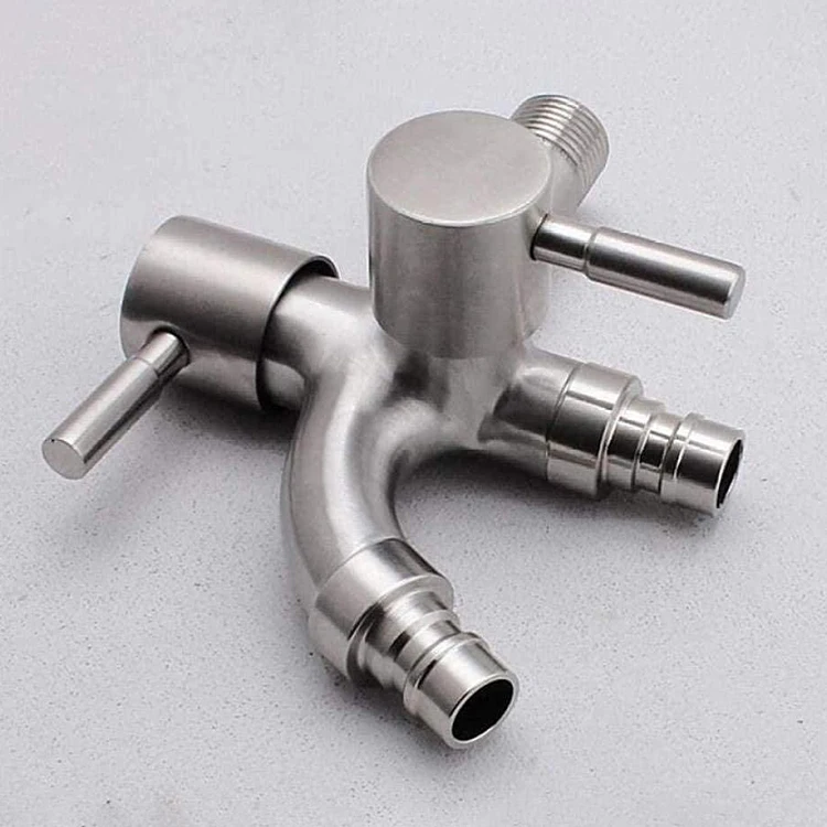 304 Stainless Steel Faucet Double Outlet Tap Washing Machine Bathroom Water Faucet