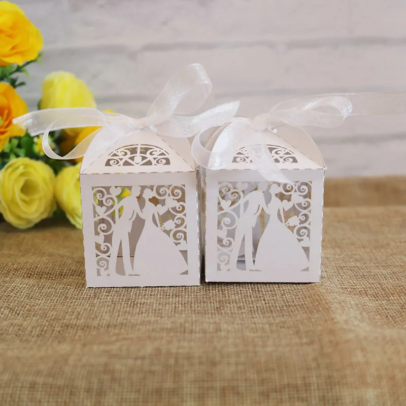 Laser Cut CookieBox Custom make Pearl Paper Box Wedding Favors Box for Party
