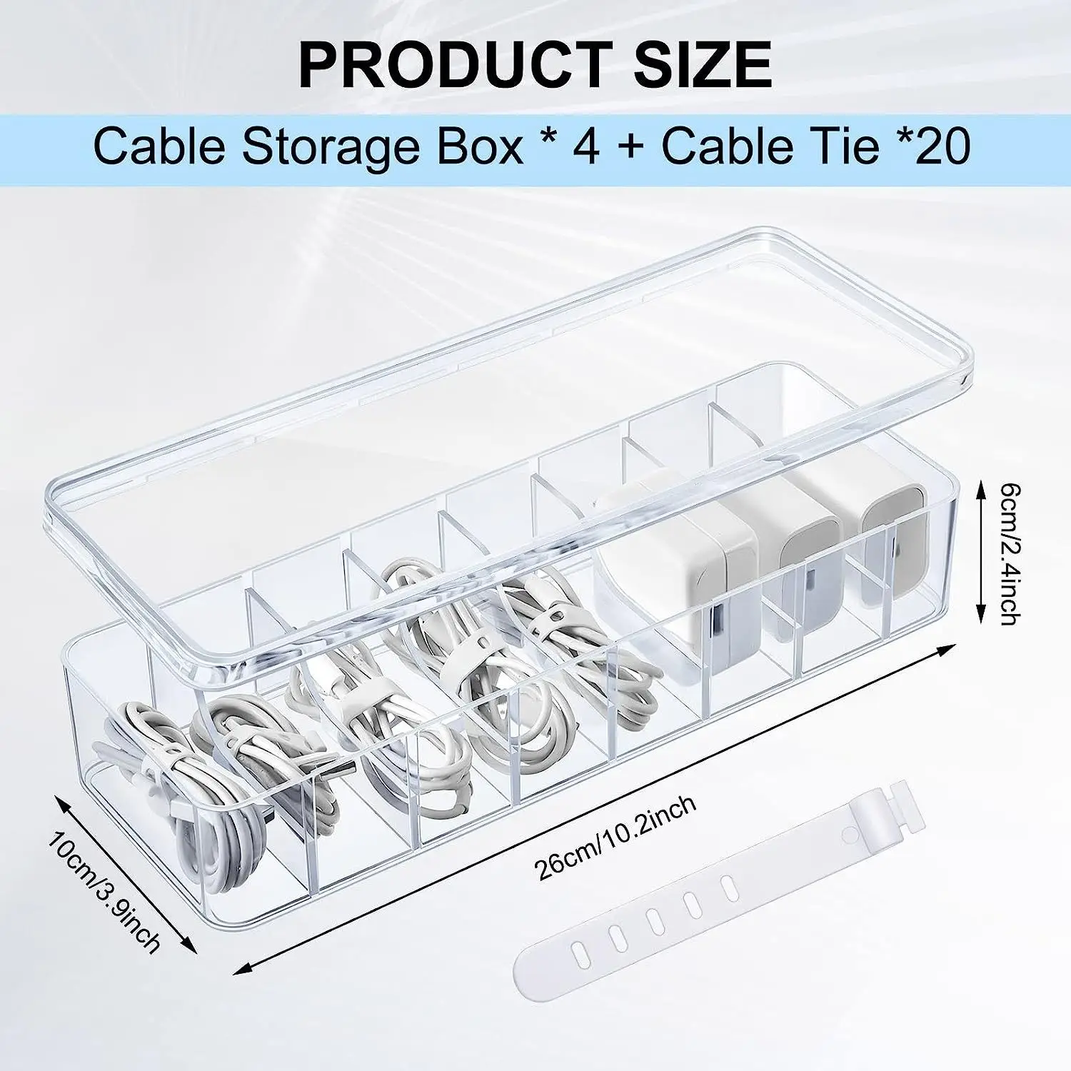 2024 Modern Square Desktop Organizer Box Glossy Plastic Mobile Phone Charging Data Cable & Power Wire Storage Square Shape