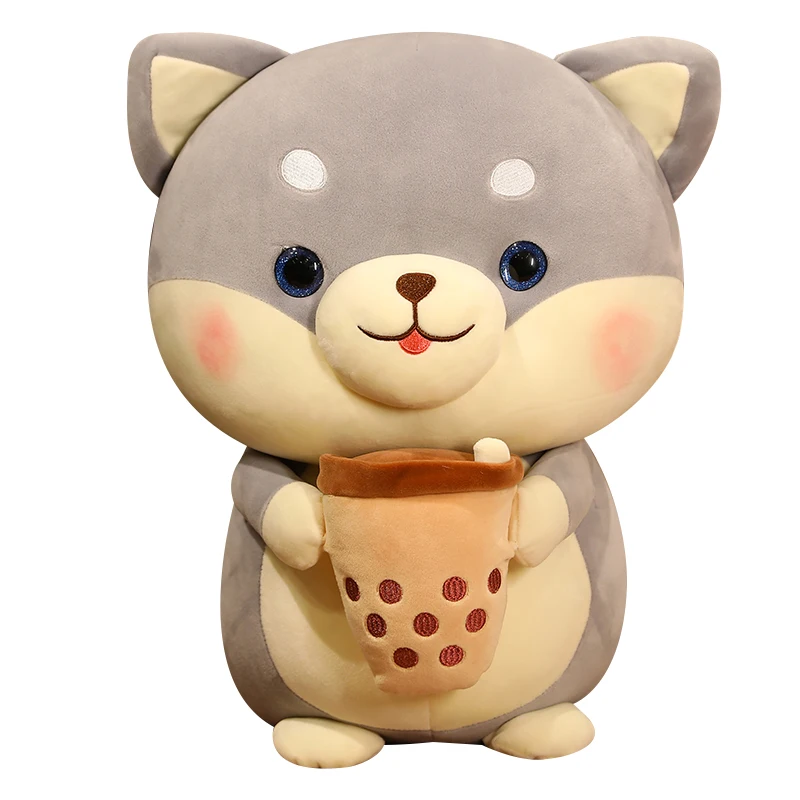 Boba Dog Shiba Inu Plush Toy with Bubble Milk Tea Kawaii Promotion Gifts for Coffee Shop
