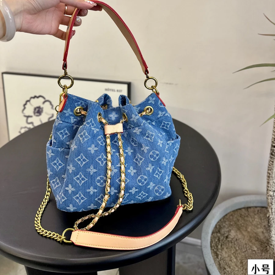 Laura Day 2024 new denim print underarm medieval bag Alphabet Tote bag Large capacity single shoulder crossbody bag
