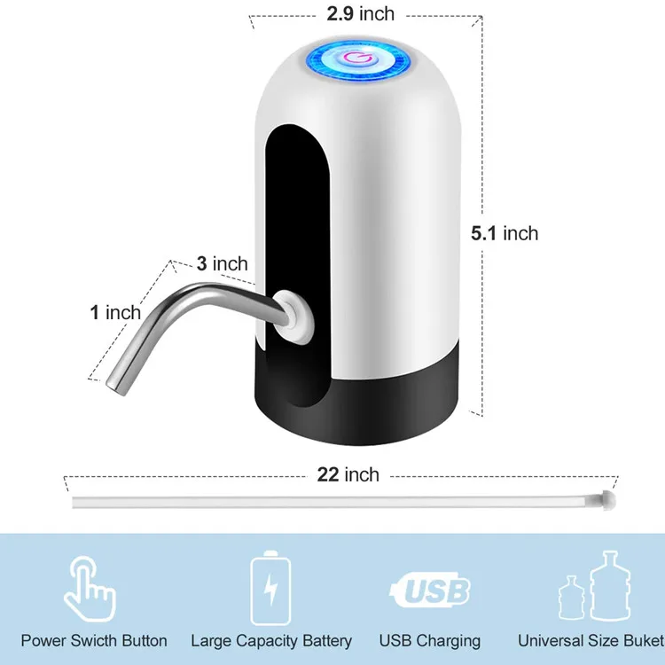 Portable 5 Gallon Drinking Water Bottle Electric Water Dispenser Pump for Home, Office, Indoor and Outdoor