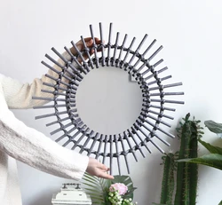 Creative Art Deco Round Mirror  Living Room decor mirror Porch European Style Hanging Mirror