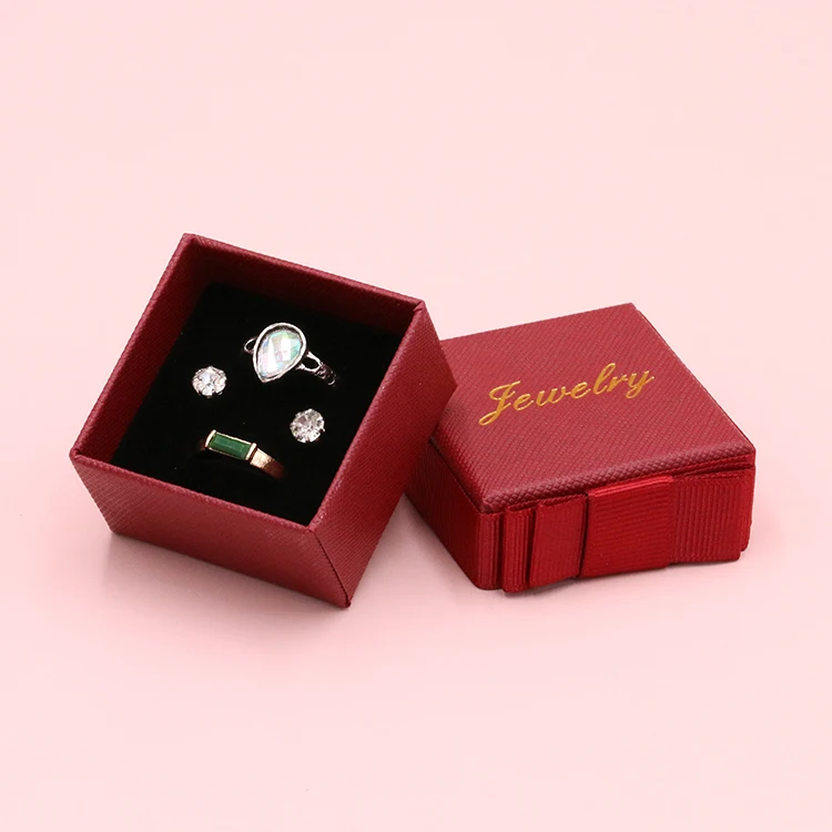 Necklace Jewellery Box Wedding Custom Top Base Luxury Bow Red Paper Ring Packaging Gift Jewelry Box