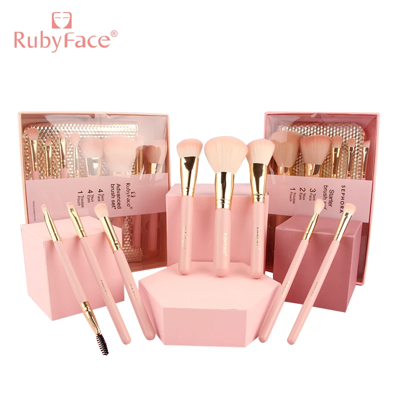 8 pcs rubyface makeup brushes set with gift box  golden bag  2020 In Stock factory supply