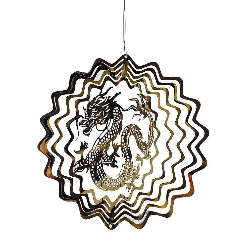 Металлические вращающиеся ветряные колокольчики с 3D драконом, полый орнамент, ветряной Спиннер, ювелирные изделия из нержавеющей стали для домашнего декора