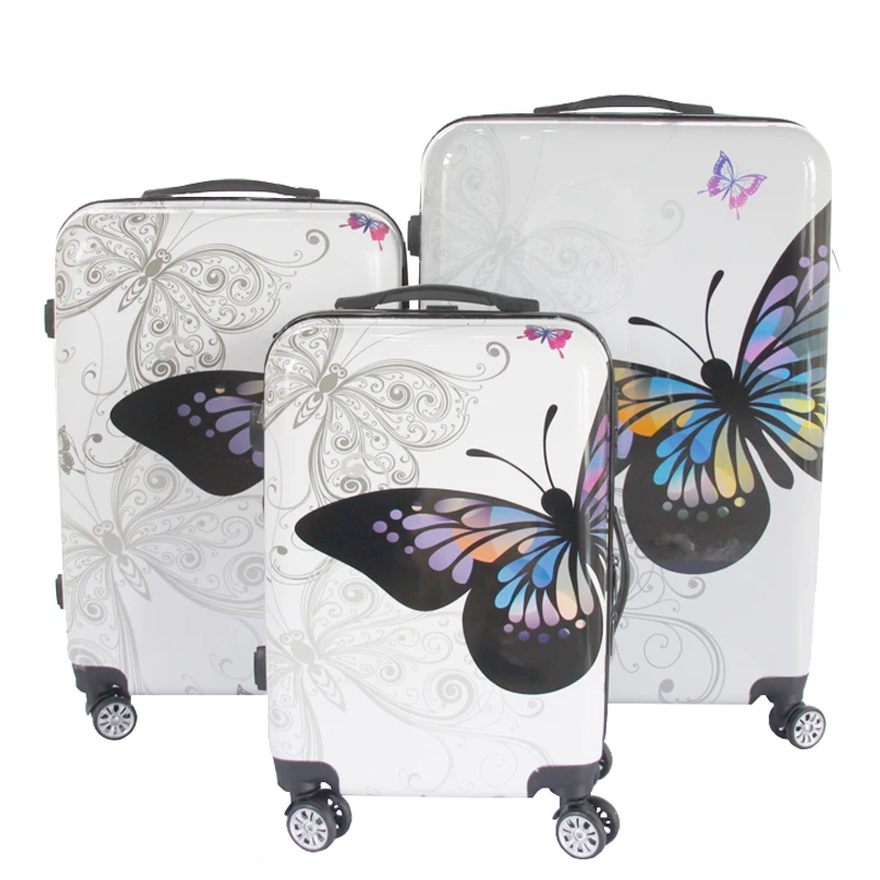 China Supplier Wholesale ABS+PC Travel Printed Luggage Set Customized Trolley Suitcase Set