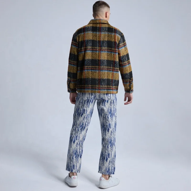 Rainbow Spray Custom Checker Plaid Jacket Mens Sherpa Jacket