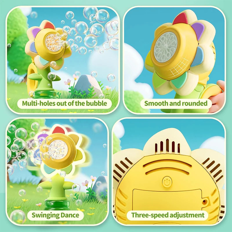 Kids outdoor toy swing dance bubble maker machine blower blaster toys W/LED Lights flower bubble guns for kids
