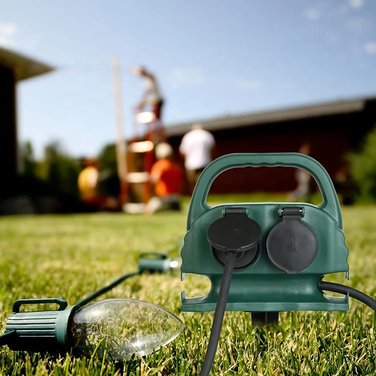 Garden Socket 4-Way IP44 with Carry Handle and Ground Spike Outdoor Socket with Rubber Cable Power Distributor