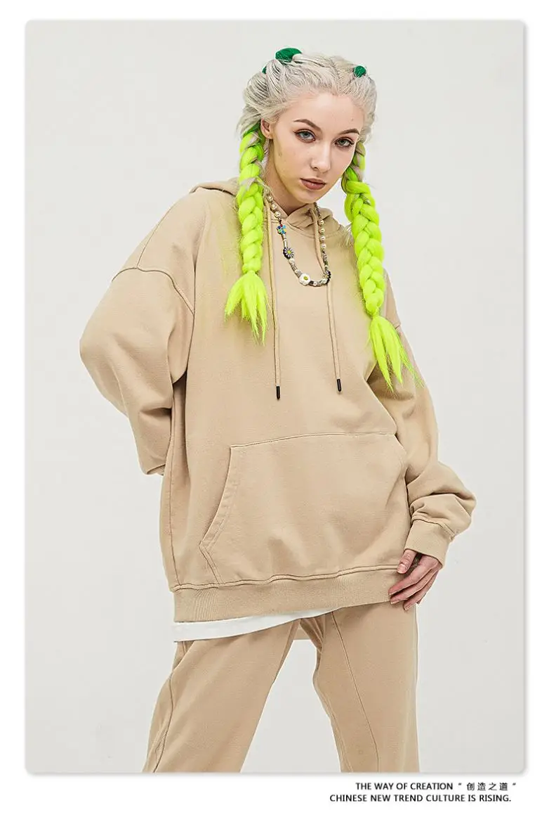 Wholesale Streetwear 360g Hoodie Oversize Custom Hoodies 100% Cotton Woman Fall Wear Women Hoodies Pullover Sweatshirts