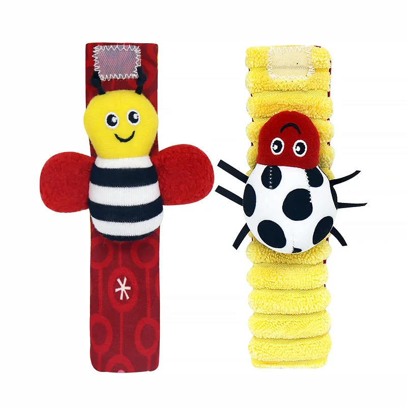 2021 Early Learning Baby Squeaky Toy Plush Insects Animal Baby Infant Wrists Rattle and Socks Foot Finders Set