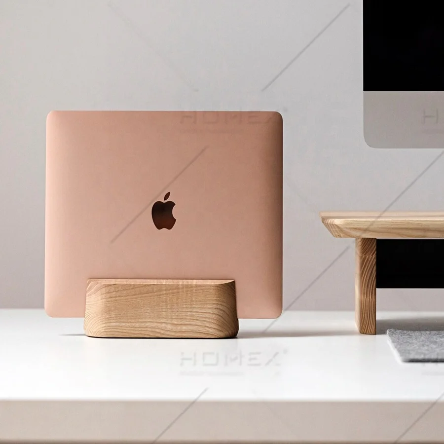 Laptop Stand Wood Vertical Dual PC Holder for Desk Organization Setup Accessories