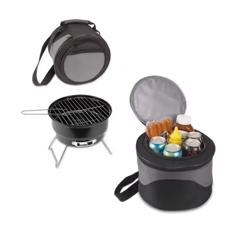 Wholesale fashion mini foldable stove round charcoal grill barbecue portable barbecue grill with cooler pack camping bbq grill