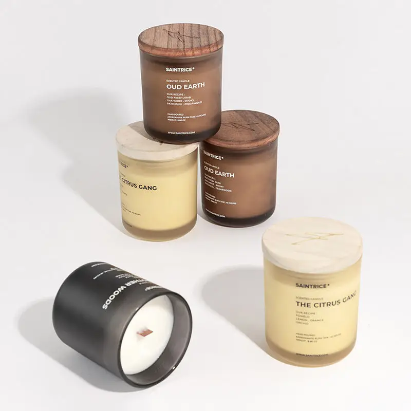 Home Decoration Custom Fragrance Aroma Soy Wax Candles Glass Cup Aromatherapy Scented Candle With Wood Lid
