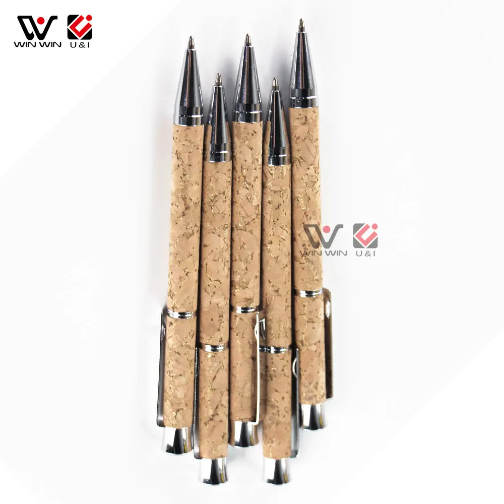 Eco-Friendly  Pen 1.0mm Refill Black Ink Pen Unique Wood Custom Logo Recycled Cork Wood Ballpoint Pens