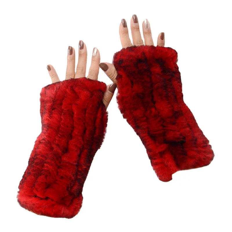 Женские зимние теплые перчатки из натурального меха кролика Рекс, перчатки без пальцев для работы за компьютером, женские вязаные меховые перчатки