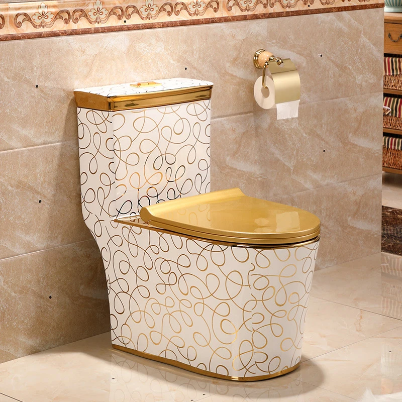 Popular Pick Light Luxury Style French Italian European Electroplated Gold Toilet Ceramic Bathroom Toilet