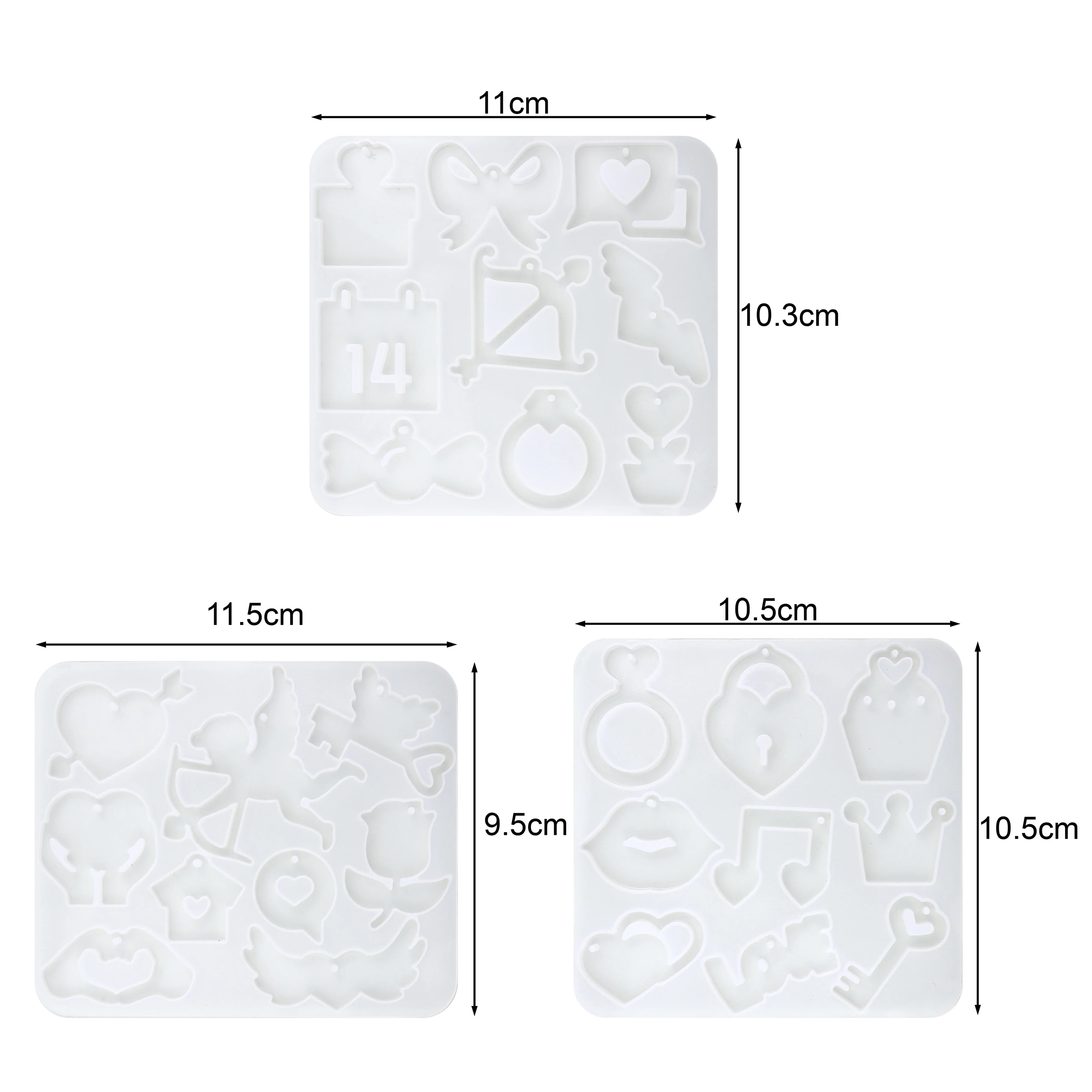 Various heart cupid pattern earring decorations Silicone mold set of three items Includes three molds