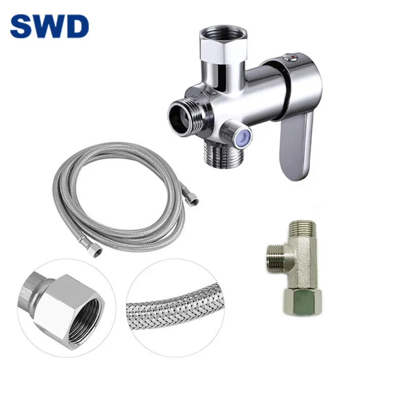 
Brass Hot Cold Toilet Bidet Valve Sprayer T Valve Shattaf Kit Set 3 Way Bidet Valve 