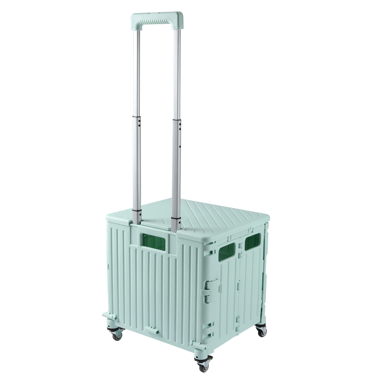 New korea style four wheels super market trolley plastic foldable trolley cart with 50KG load capacity