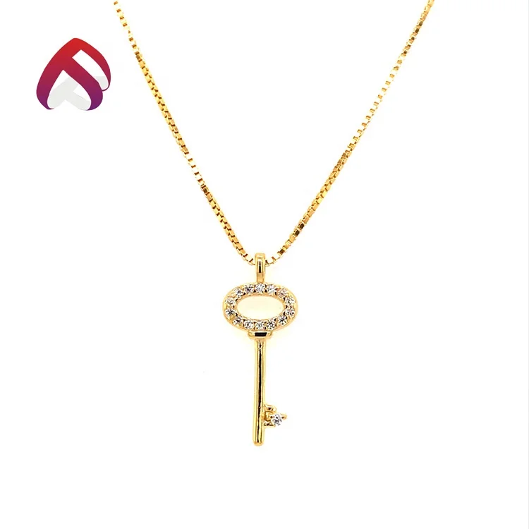 Elegant silver key pendant 925 sterling silver jewelry with diamond CZ necklace