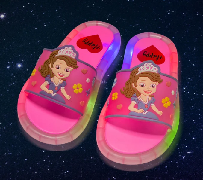 Красные светящиеся Детские Тапочки Tiktok, новая модель, нескользящая светящаяся обувь для девочек с мультяшным рисунком улыбки, оптовая продажа