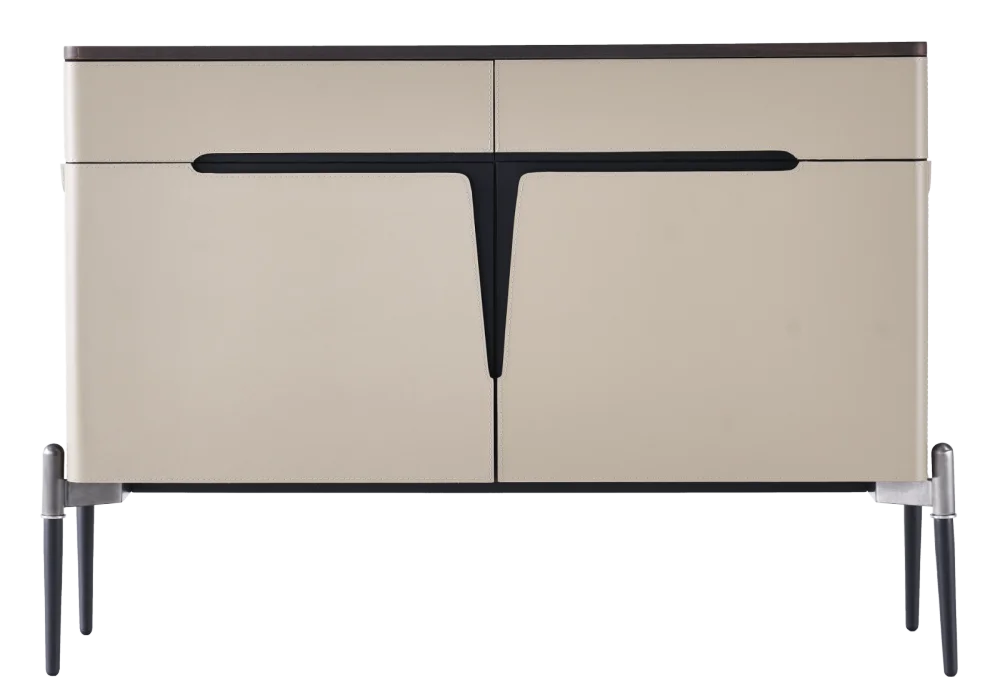 Contemporary Saddle Leather E1 Grade HDF with Eucalyptus Veneer Titanium Steel Frame Dining Room Wooden Sideboard