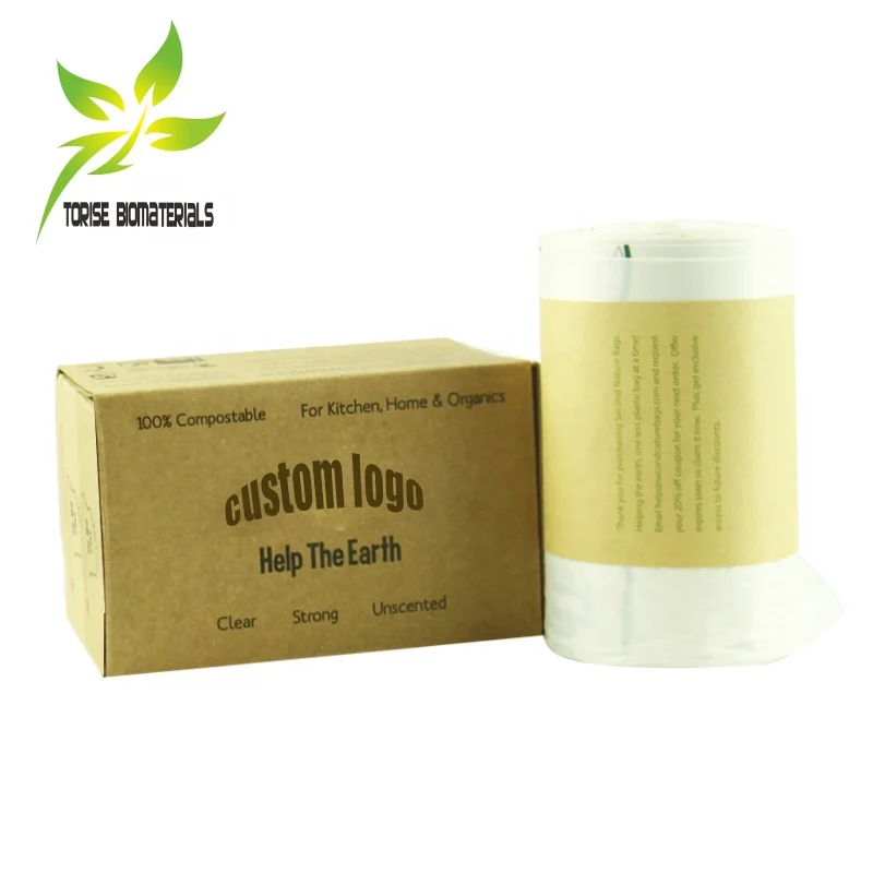 cornstarch based certified biodegradable compostable non plastic camping toilet trash garbage bag on roll