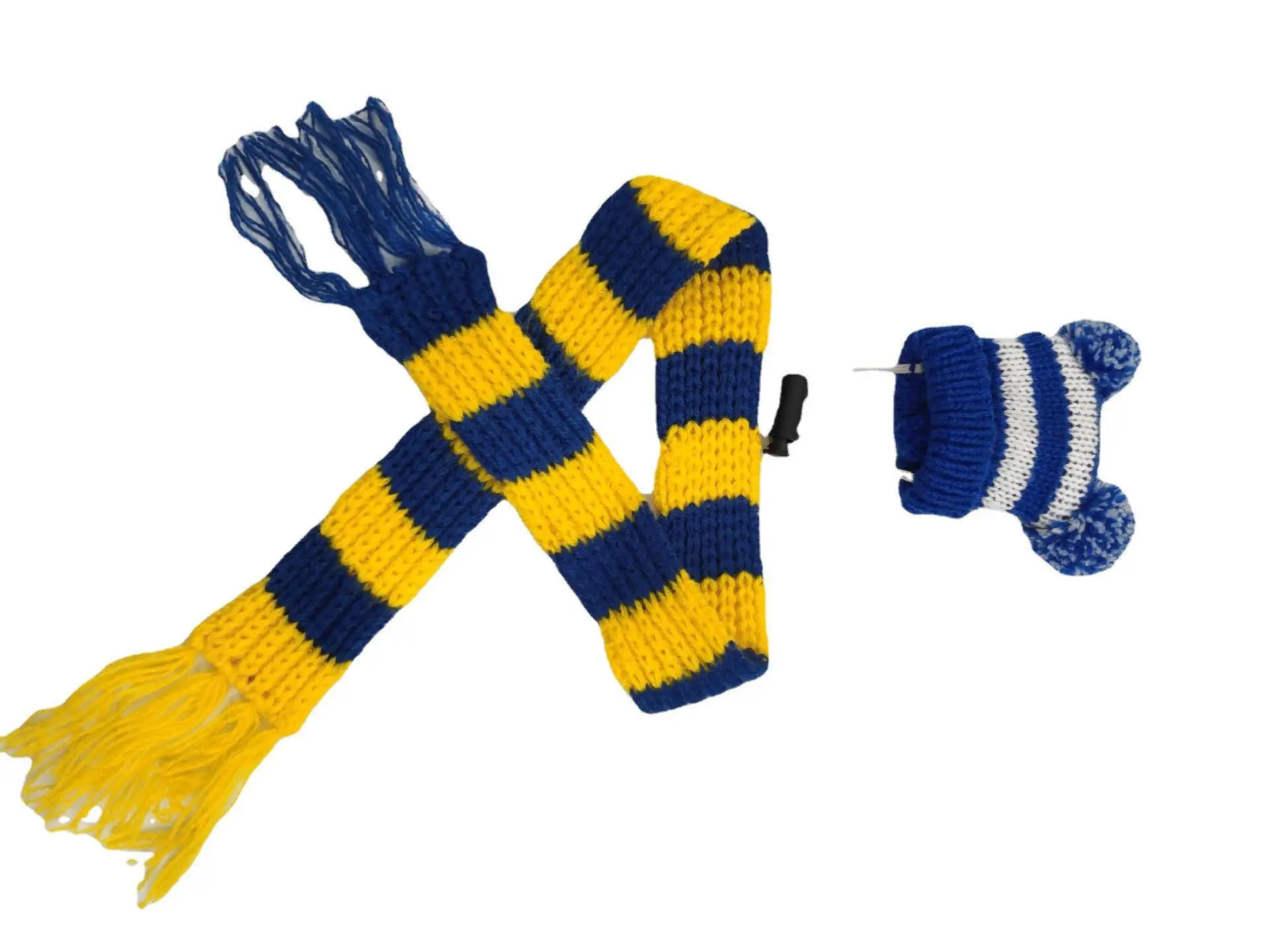 Mini Knitted scarf and hat Christmas simple striped blue dolls hats scarf wine beer bottle decoration diy decoration gift