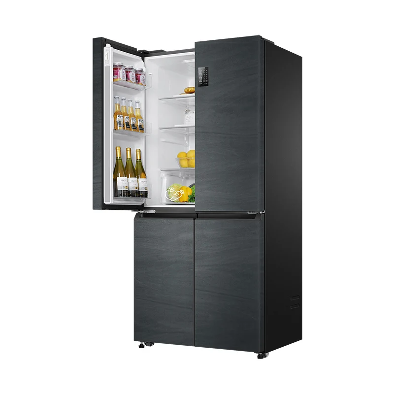478L side by side elegant black cross door 4-door home refrigerator with multi storage section and racks