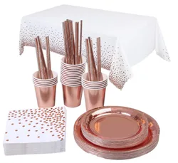 Принимаем заказы на набор бумажных тарелок из розового золота JIPAI, скатерть для баннеров, украшения для праздника и вечеринки