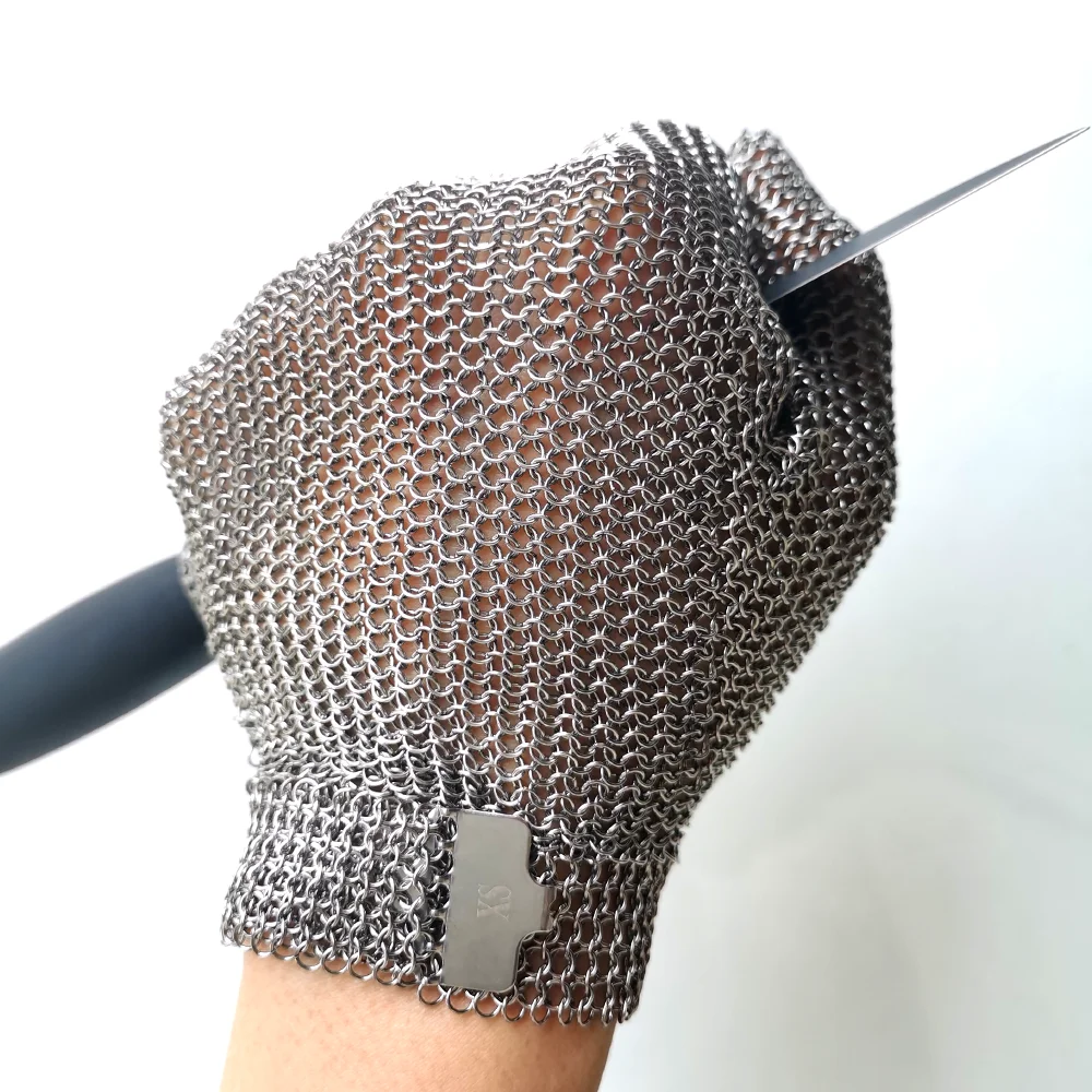 Butcher Food Contact 304L Five Finger Metal Hook Cut Resistant Stainless Steel Mesh Chain Mail Gloves