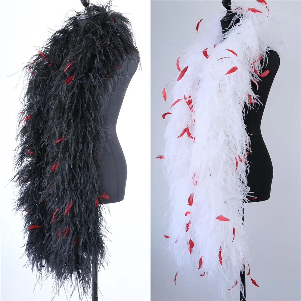 1PC Fluffy 10PLY Ostrich Feather Boa Red for Fashion Wedding Dress Sewing Fabric Carnival Party Decoration Boas