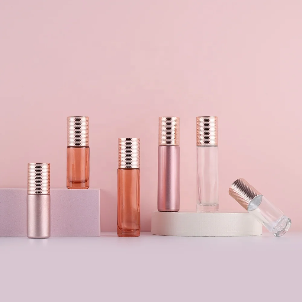 Mini customized 10ml 5ml rose gold glass roller bottle with steel roller ball perfume bottle