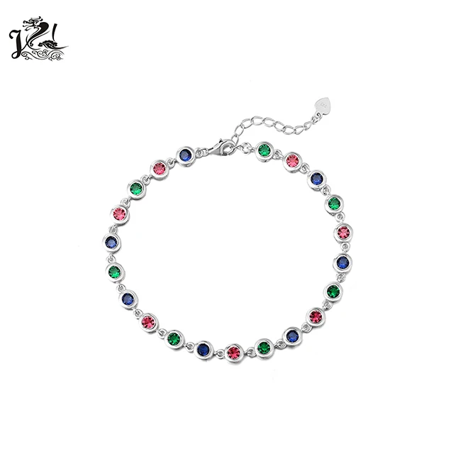 925 sterling silver tennis bracelet jewelry zircon multi colored stone bracelet for women