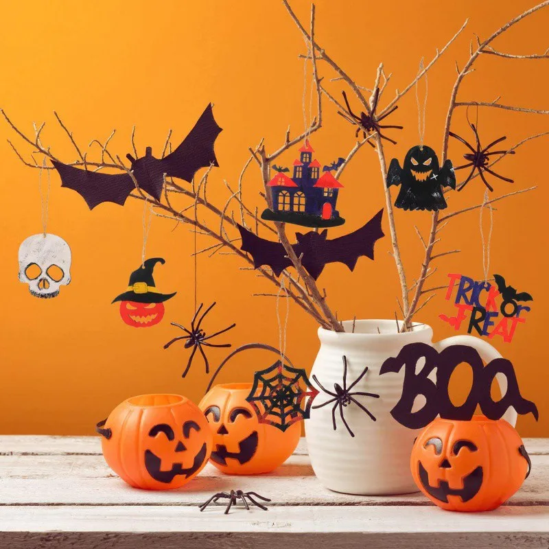 Copllent Halloween wood cards Pendant Festival Decoration Wood Chips Home DIY Ghost Festival Props Sign-in Card