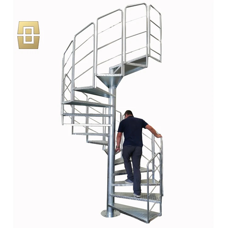 Industrial outdoor vertical cage ladders stainless steel metal angled steel cat cage step ladder steel Spiral staircase