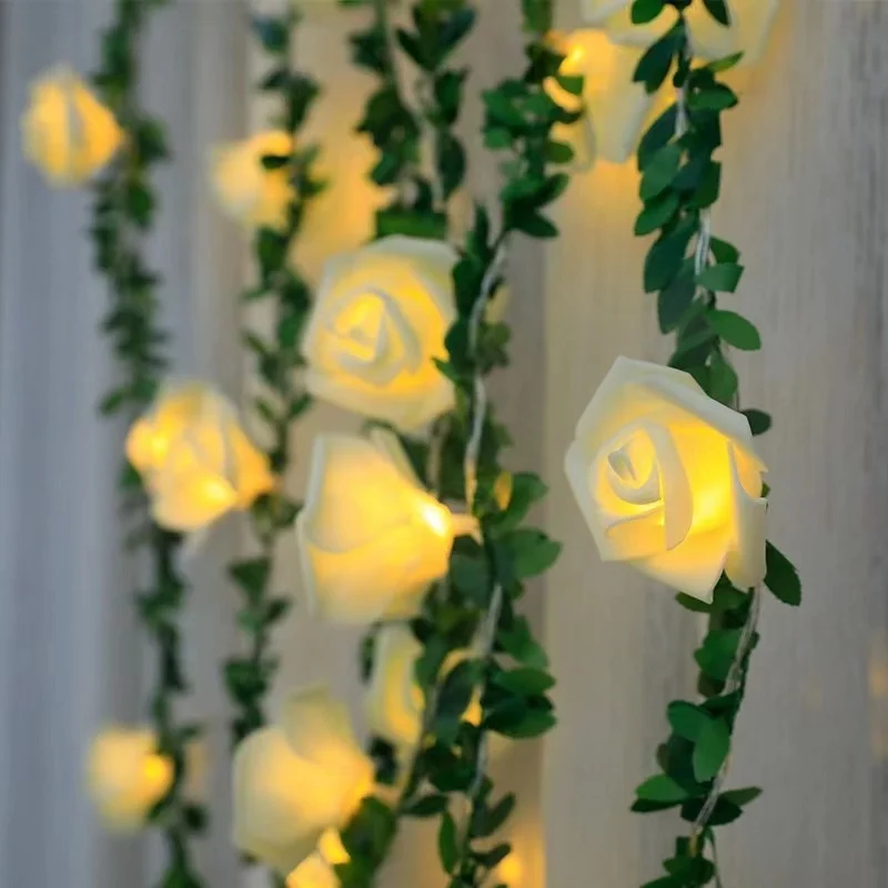 Christmas Garden Wedding Decor Rose Flower Holiday Decoration Led String Lights Garden String Light Solar rose light